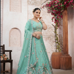 Mint Green Moss Silk Festive Lehenga Choli