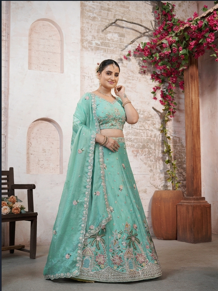 Mint Green Moss Silk Festive Lehenga Choli