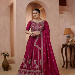 Rani Pink Wedding Wear Vichitra Lehenga