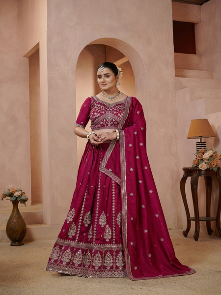 Rani Pink Wedding Wear Vichitra Lehenga