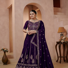 Wine Vichitra Statement Embroidered Lehenga Choli