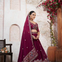 Wine Silk Crush Embroidered Wedding Lehenga