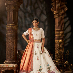 White Wedding Wear Sindoor Satin Embroidered Lehenga Choli