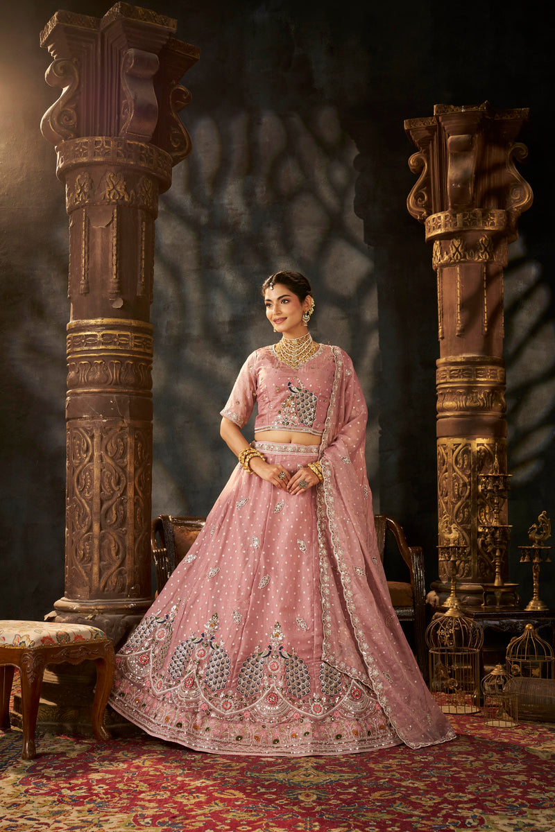 White Designer Moss Butti Embroidered Lehenga Choli