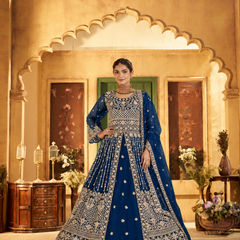 Green Festive Satin Embroidered Lehenga Set
