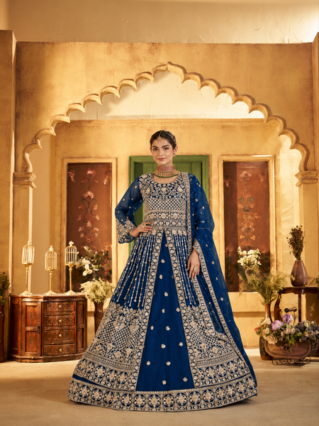 Blue Party Wear Embroidered Satin Lehenga Choli