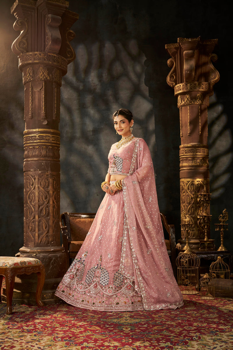 White Designer Moss Butti Embroidered Lehenga Choli