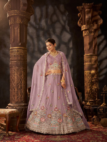 Purple Wedding Lehenga with Elegant Butti Embroidery