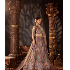 Sea Blue Embroidered Moss Silk Lehenga Choli