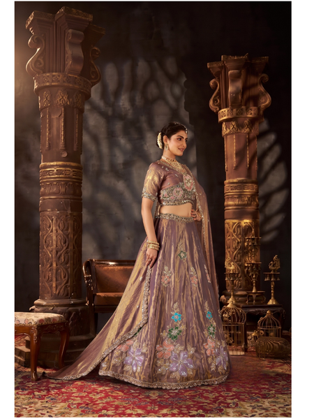 Wine Wedding Wear Embroidered Moss Silk Lehenga Choli