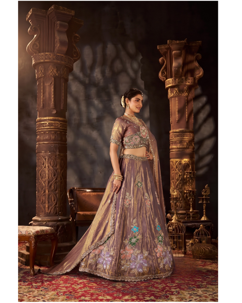 Sea Blue Embroidered Moss Silk Lehenga Choli