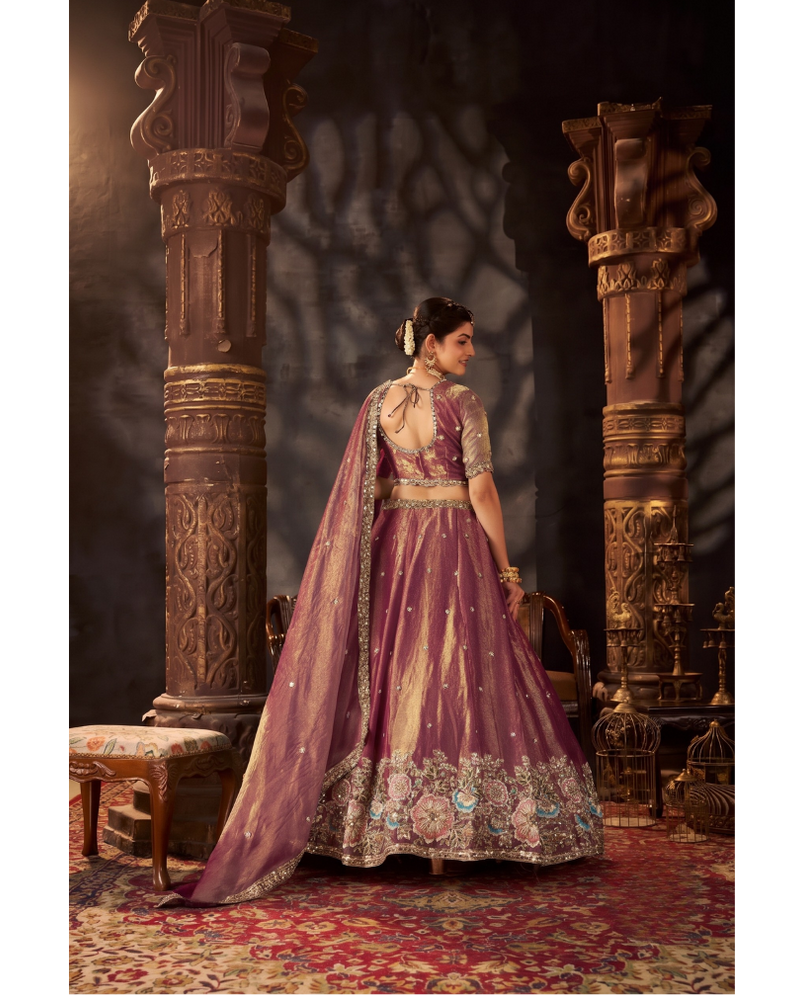 Sea Blue Embroidered Moss Silk Lehenga Choli