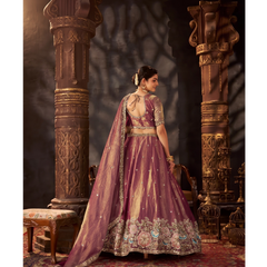 Sea Blue Embroidered Moss Silk Lehenga Choli