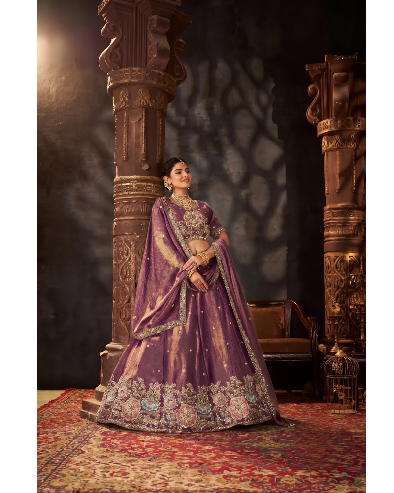 Sea Blue Embroidered Moss Silk Lehenga Choli