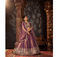 Sea Blue Embroidered Moss Silk Lehenga Choli
