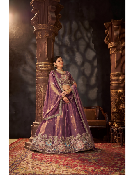 Golden Ethnic Moss Silk Embroidered Lehenga Set