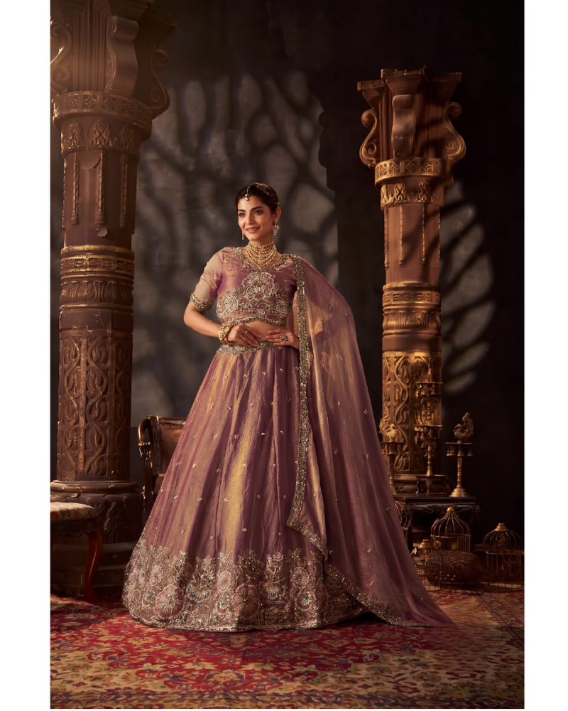 Sea Blue Embroidered Moss Silk Lehenga Choli