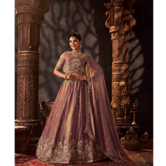 Sea Blue Embroidered Moss Silk Lehenga Choli