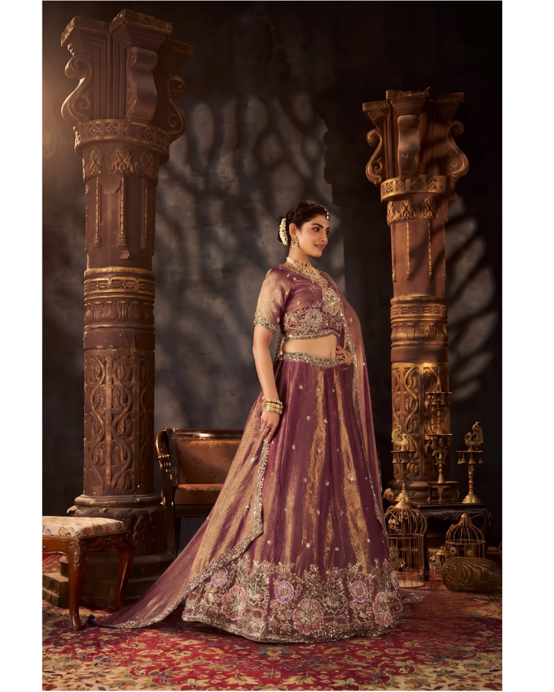 Sea Blue Embroidered Moss Silk Lehenga Choli