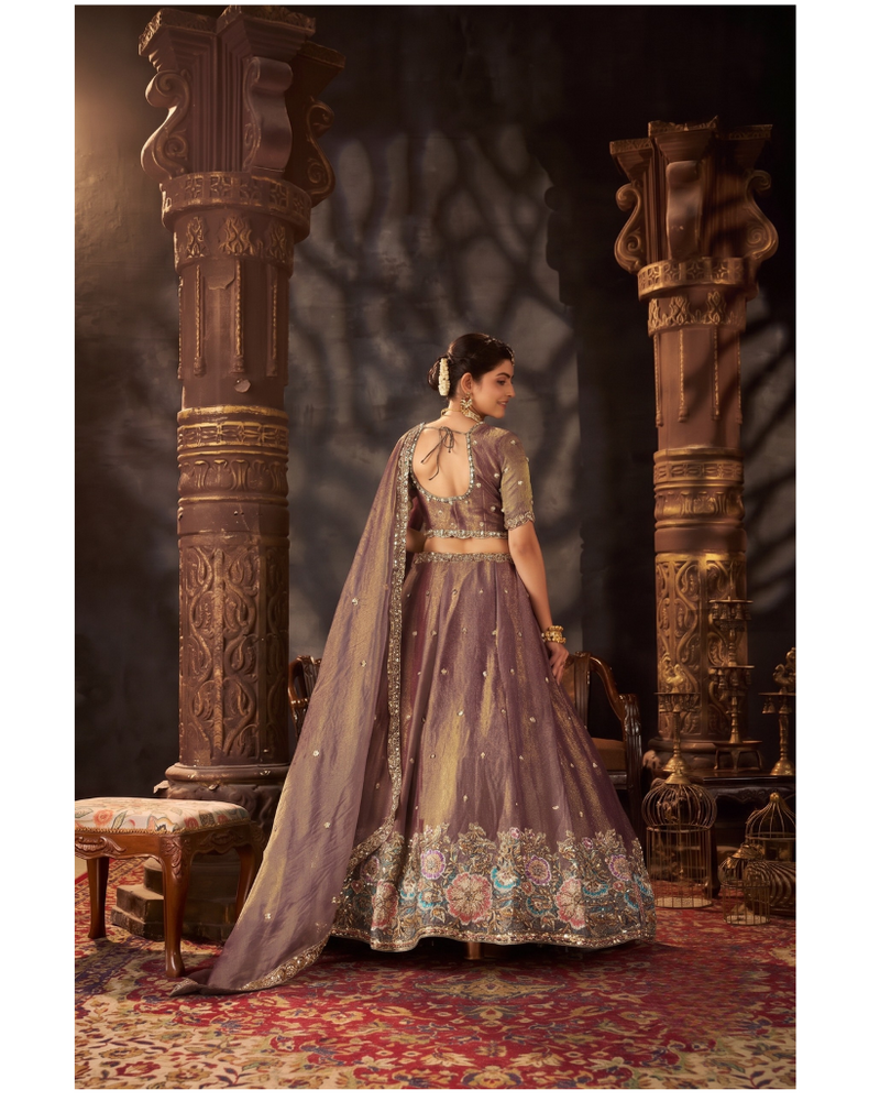 Sea Blue Embroidered Moss Silk Lehenga Choli
