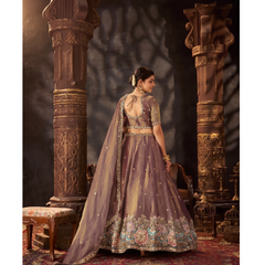 Sea Blue Embroidered Moss Silk Lehenga Choli