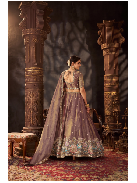 Orange Traditional Moss Silk Embroidered Lehenga