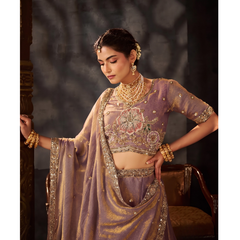 Sea Blue Embroidered Moss Silk Lehenga Choli
