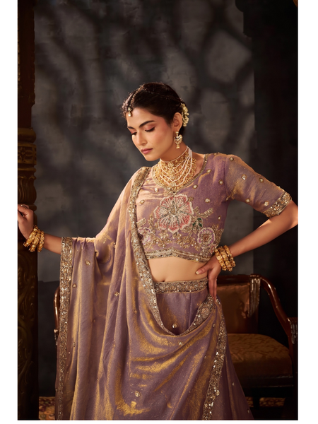 Wine Wedding Wear Embroidered Moss Silk Lehenga Choli