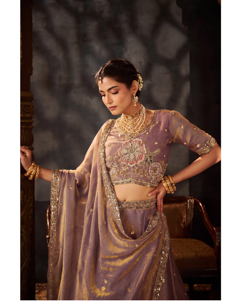 Sea Blue Embroidered Moss Silk Lehenga Choli