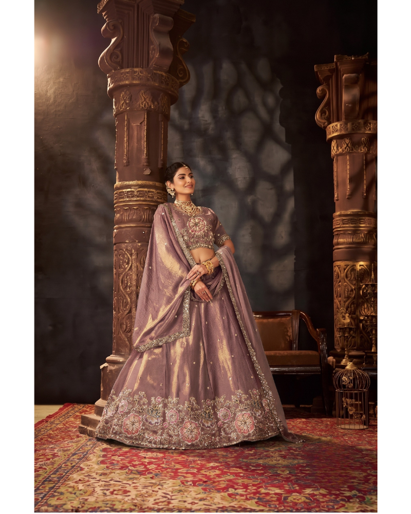 Sea Blue Embroidered Moss Silk Lehenga Choli