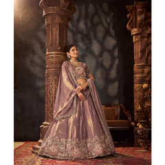 Sea Blue Embroidered Moss Silk Lehenga Choli