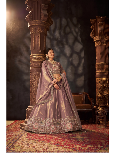 Wine Wedding Wear Embroidered Moss Silk Lehenga Choli