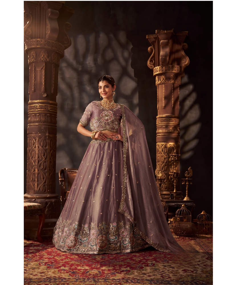 Sea Blue Embroidered Moss Silk Lehenga Choli