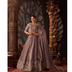 Sea Blue Embroidered Moss Silk Lehenga Choli