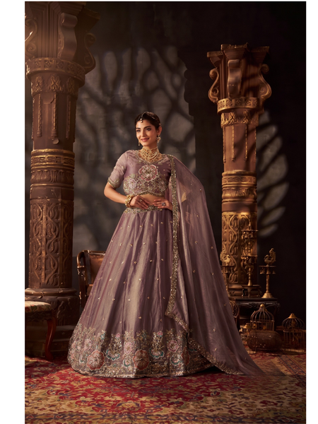 Wine Wedding Wear Embroidered Moss Silk Lehenga Choli