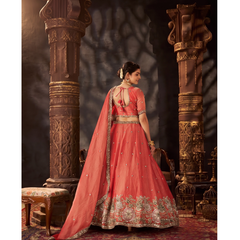 Sea Blue Embroidered Moss Silk Lehenga Choli