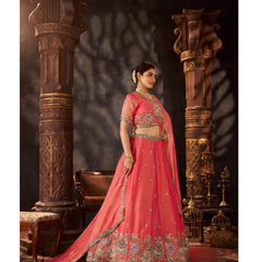 Sea Blue Embroidered Moss Silk Lehenga Choli