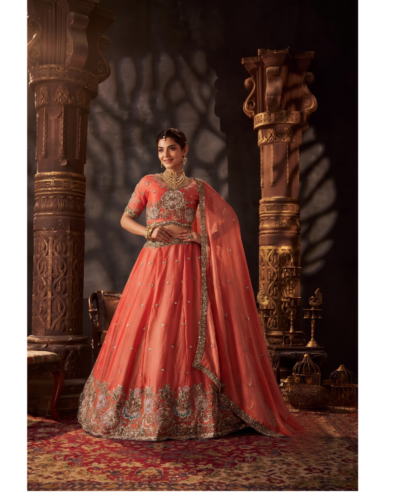 Sea Blue Embroidered Moss Silk Lehenga Choli