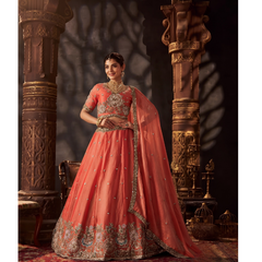 Sea Blue Embroidered Moss Silk Lehenga Choli
