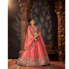 Sea Blue Embroidered Moss Silk Lehenga Choli