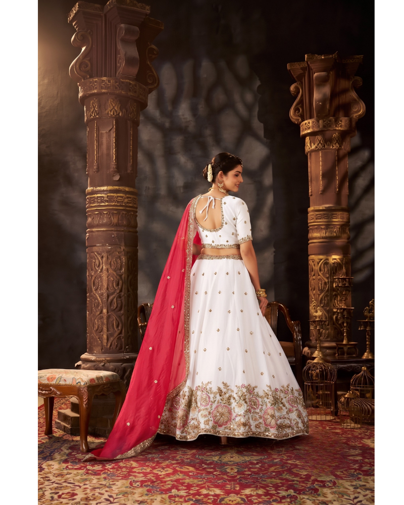 Sea Blue Embroidered Moss Silk Lehenga Choli