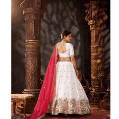 Sea Blue Embroidered Moss Silk Lehenga Choli