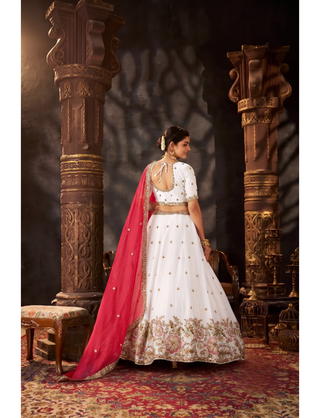 Elegant White Moss Silk Festive Lehenga Set