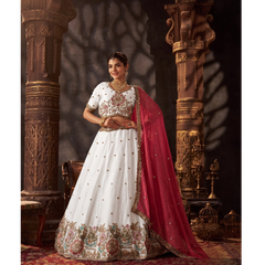 Sea Blue Embroidered Moss Silk Lehenga Choli