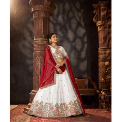 Sea Blue Embroidered Moss Silk Lehenga Choli