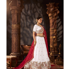 Sea Blue Embroidered Moss Silk Lehenga Choli