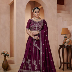 Purple Contemporary Ethnic Vichitra Embroidered Lehenga Choli