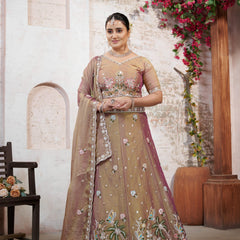 Copper Brown Embroidered Moss Silk Ethnic Lehenga Set