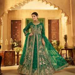 Firozi Contemporary Ethnic Embroidered Satin Lehenga