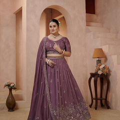 Wine Vichitra Embroidered Premium Festive Lehenga Choli